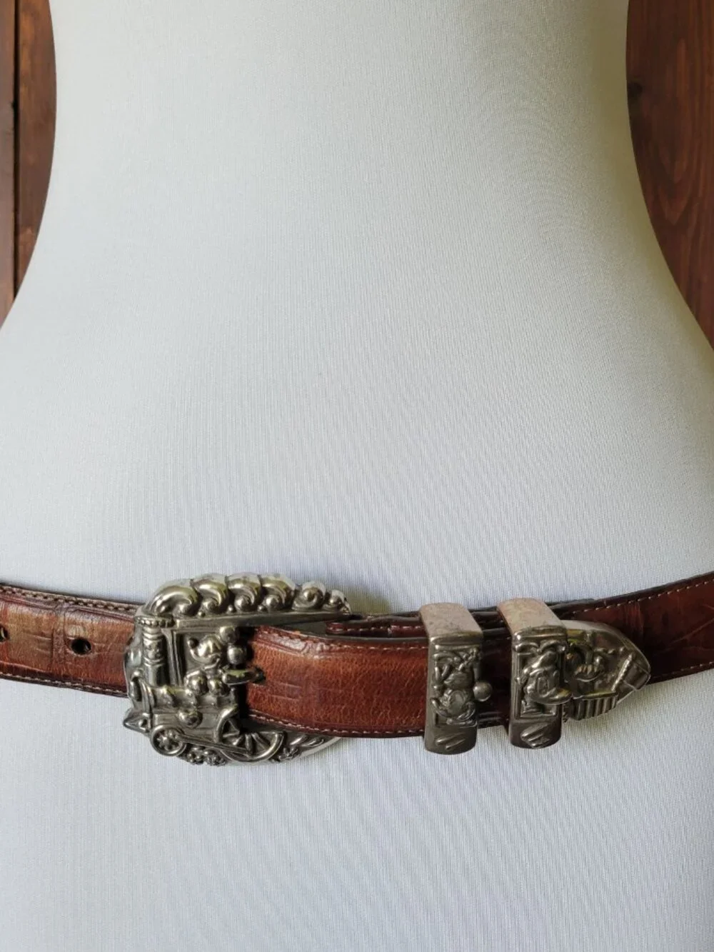 Vintage Brighton Mickey & Co Disney Leather Belt Women 32 Train Ranger Buckle